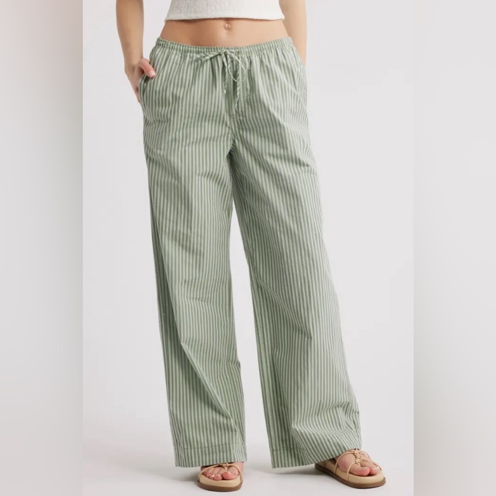 Urban Outfitters Sage Green Striped Drawstring Pants